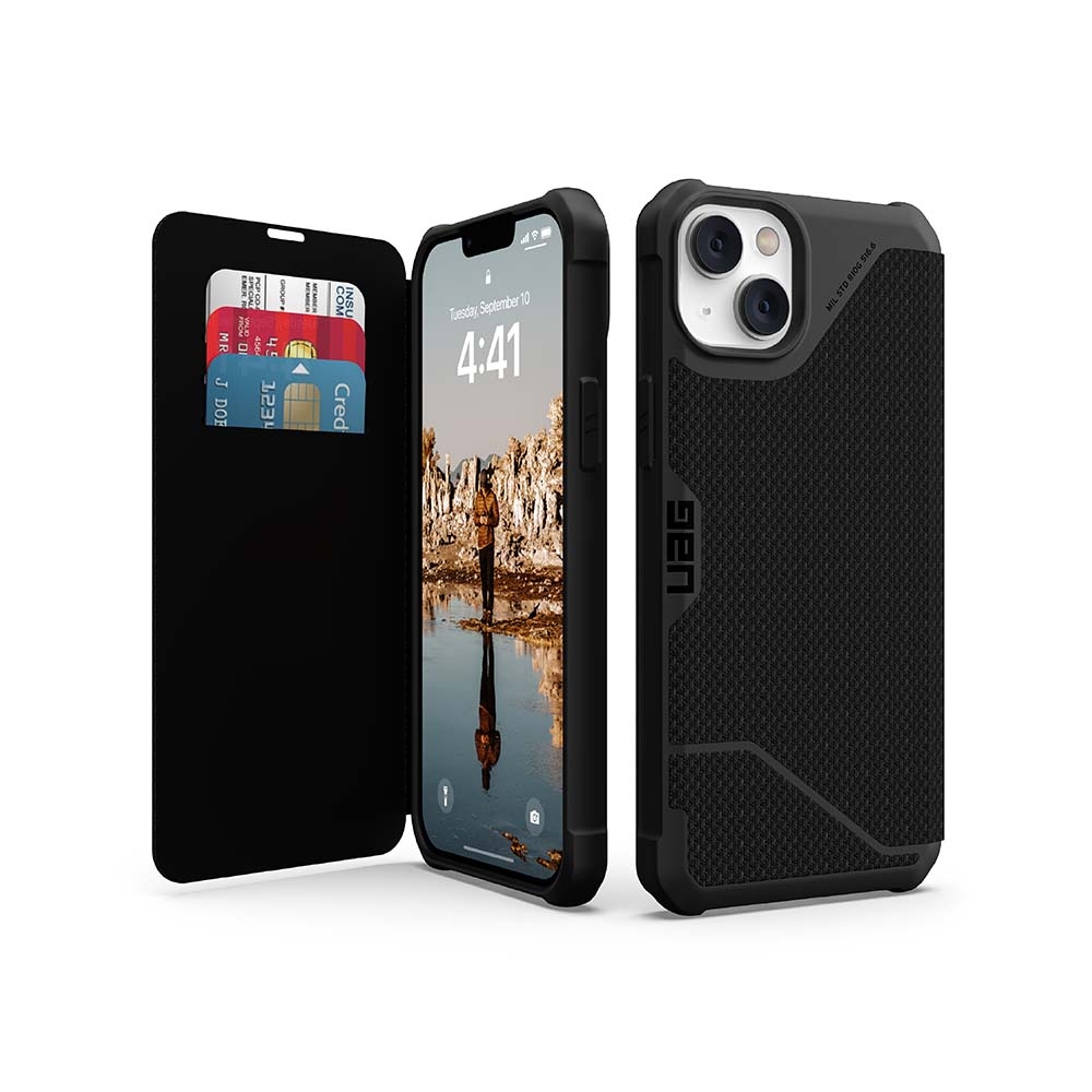 UAG iPhone 14 Plus 翻蓋式耐衝擊保護殼-軍用黑