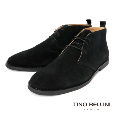 TINO BELLINI 男款 牛皮休閒格調繫帶短筒男靴-黑
