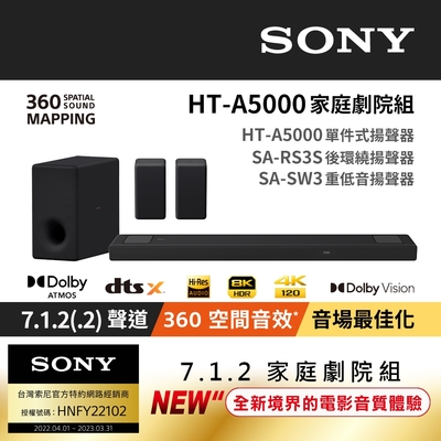 【家庭劇院】SONY 家庭劇院組(HT-A5000+SA-RS3S+SA-SW3)