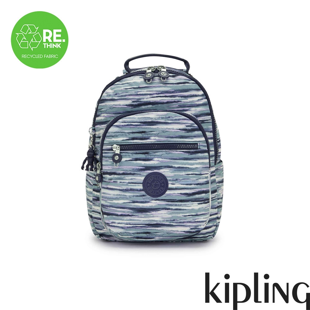 Kipling 霧藍手刷條紋機能手提後背包-SEOUL S