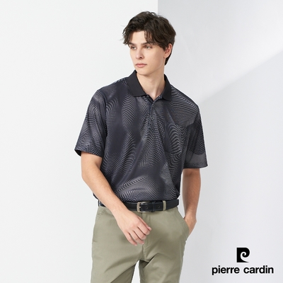 Pierre Cardin皮爾卡登 男款 Hi Cool彈力吸濕排汗印花合身短袖POLO衫-黑色 (7227274-99)