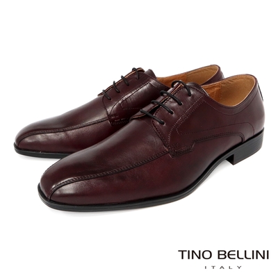 TINO BELLINI 男款 微方頭牛皮光澤流線造型紳士鞋-酒紅