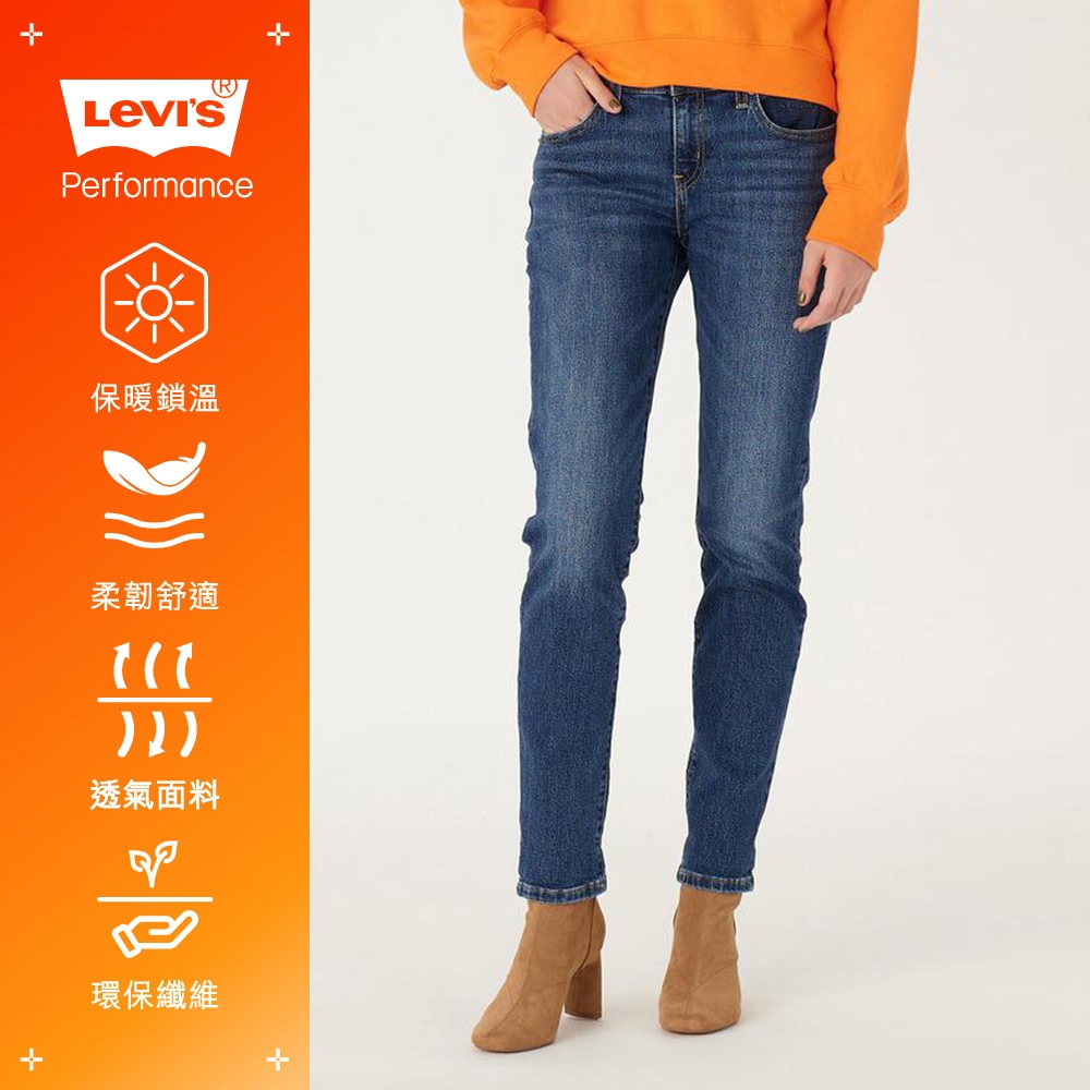 Levis 女款 中腰修身窄管牛仔長褲 / 精工深藍染水洗 / 及踝款 / 彈性布料