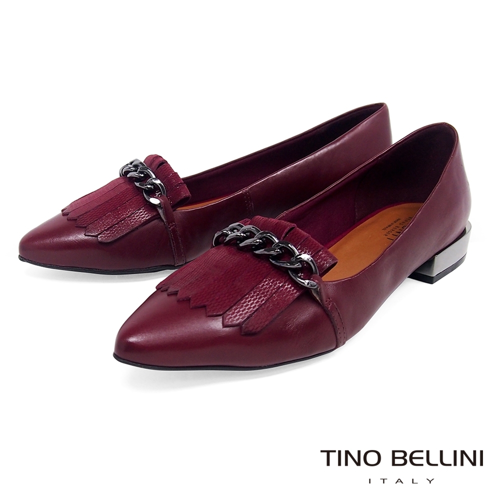 Tino Bellini 巴西進口流蘇鐵鍊好穿平底鞋_暗紅