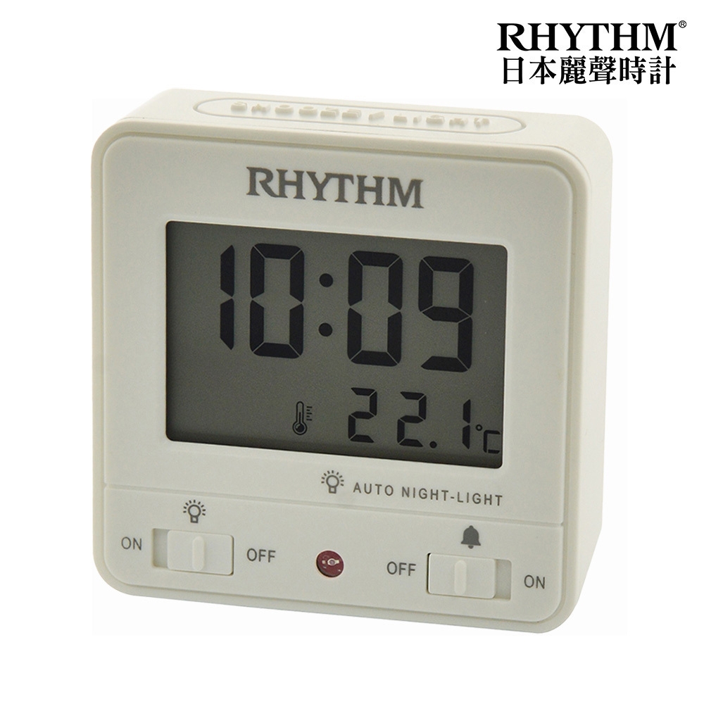 RHYTHM CLOCK 日本麗聲鐘 經典款溫度顯示居家辦公小型電子鐘(白色)/6.7cm