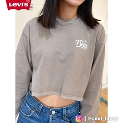 Levis Fresh果漾系列 女款 寬鬆短版長袖T恤 / 天然染色工藝 月岩灰