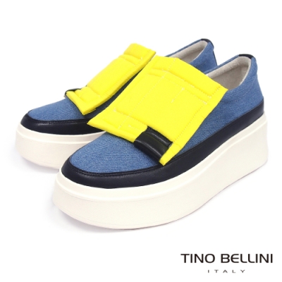 Tino Bellini 潮流元素撞色造型厚底休閒鞋-牛仔藍