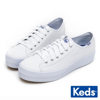 keds triple kick 學院風厚底帆布鞋-白