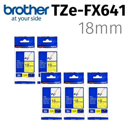 【5入組】brother TZe-FX641 (可彎曲)纜線標籤帶 ( 18mm黃底黑字 )