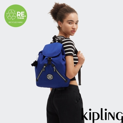 Kipling 質感海軍藍雙拉鍊實用後背包-NEW FUNDAMENTAL L