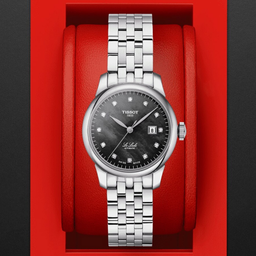TISSOT天梭 官方授權 力洛克系列鑲鑽機械腕錶-黑 禮物推薦 畢業禮物 29mm/T0062071112600