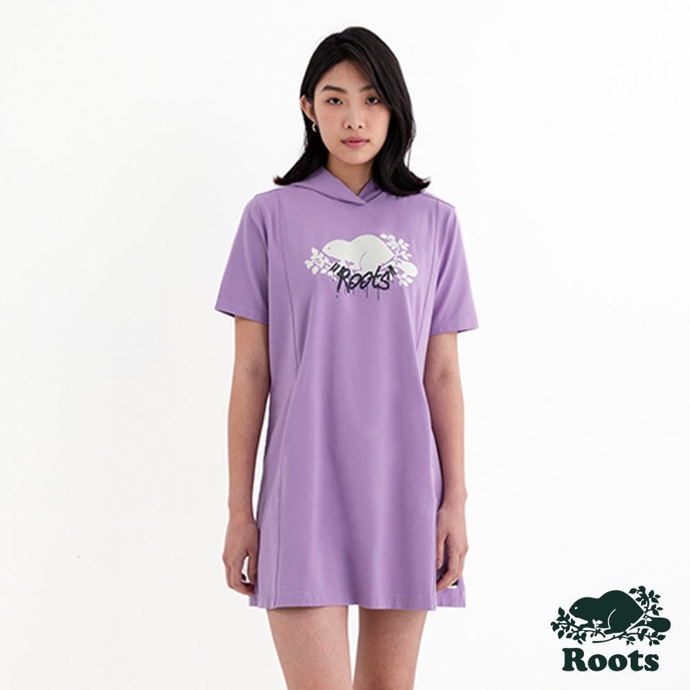 Roots 女裝- ROOTS GRAFFITI連帽洋裝-紫色