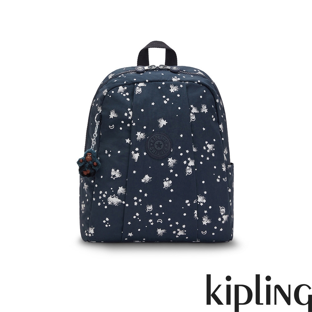 Kipling 清新黑點綴星星印花側袋矩形後背包-HAYDEE