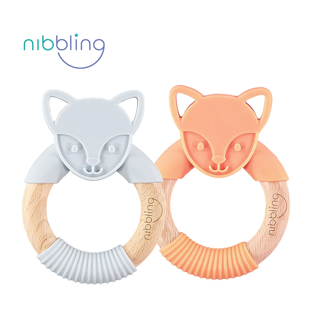 【Nibbling】森林好朋友固齒器-狐狸 (矽膠可咬 動物造型 櫸木手握環 )