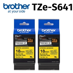 【2入組】brother TZe-S641 超黏性護貝標籤帶 ( 18mm 黃底黑字 )