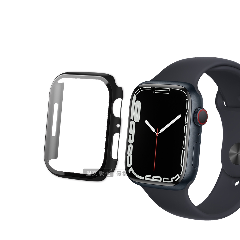 全包覆經典系列 Apple Watch Series 9/8/7 41mm 9H鋼化玻璃貼+錶殼 一體式保護殼(黑色)