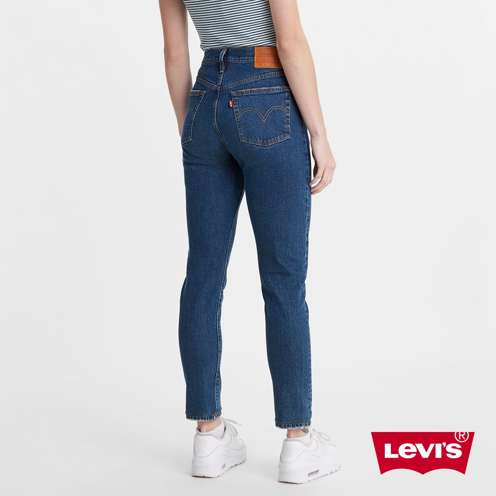 Levis 女款 Skinny高腰排釦修身窄管牛仔長褲 / 精工中藍染水洗 / 有機面料 / 彈性布料