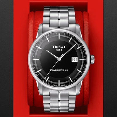 TISSOT天梭 官方授權 LUXURY 簡約時尚機械腕錶-黑 母親節 禮物 41mm/T0864071105100