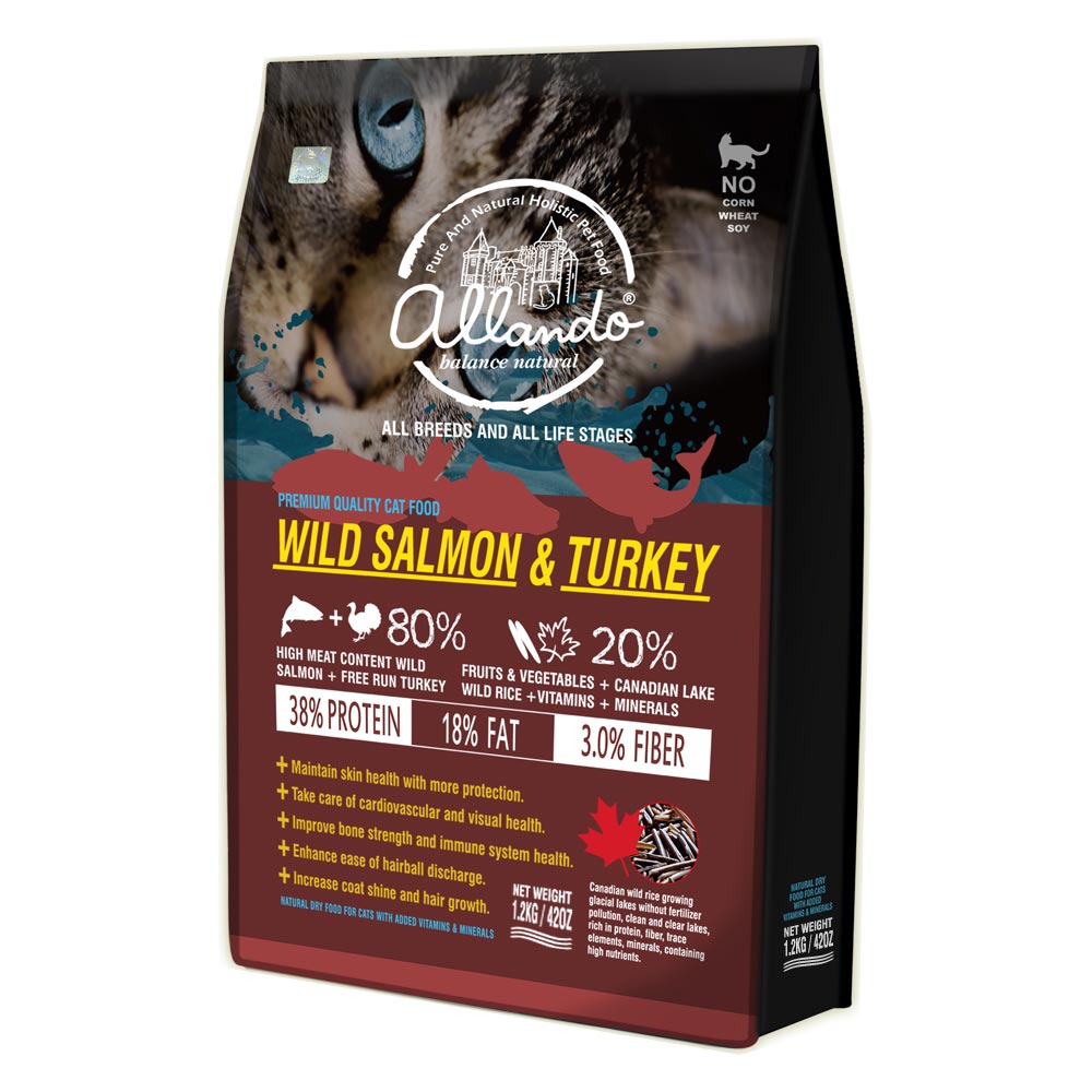 Allando奧蘭多 天然無穀全齡貓鮮糧-野生鮭魚+火雞肉-1.2kg