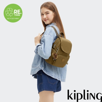 『猴子包』Kipling 茶褐色掀蓋拉鍊後背包-CITY ZIP MINI