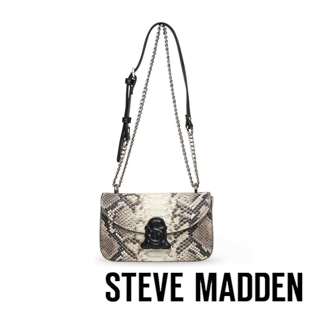 STEVE MADDEN-BELMOND 蛇皮矩形斜背包-黑杏色