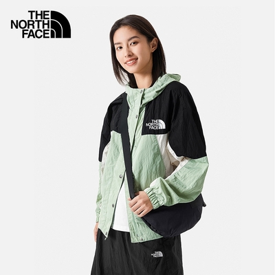 【The North Face 官方旗艦】北面女款綠色拼接防風防潑水下擺抽繩連帽外套｜81RXOXG