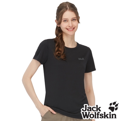 Jack wolfskin飛狼 女 圓領短袖排汗衣 銀離子抗菌除臭 T恤『經典黑』