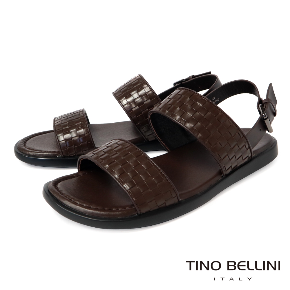 TINO BELLINI 男款 牛皮編織寬面後調節釦帶涼鞋HM0T010-咖啡