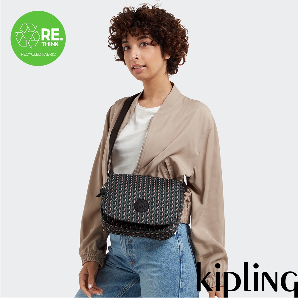 Kipling 立體K字母撞粉色掀蓋多袋肩背包-LOREEN M