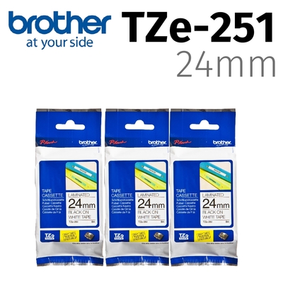 【3入組】brother 原廠護貝標籤帶 TZe-251 (白底黑字 24mm)