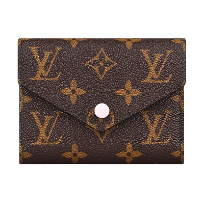 LV M62360 VICTORINE經典花紋LOGO Monogram帆布6卡扣式短夾(芭蕾粉)