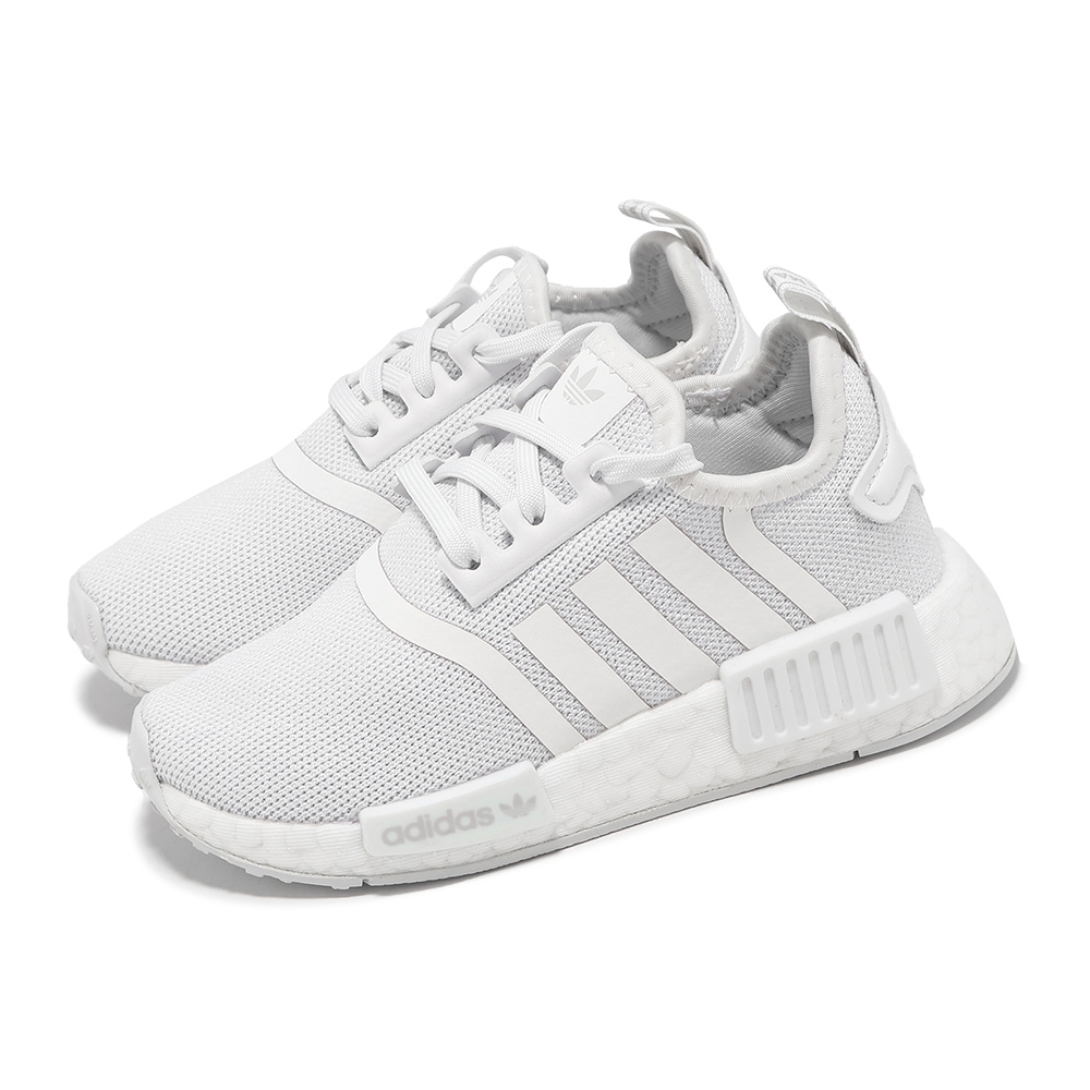 adidas 休閒鞋NMD R1 C 中童白Boost 緩震小朋友襪套運動鞋愛迪達H02344