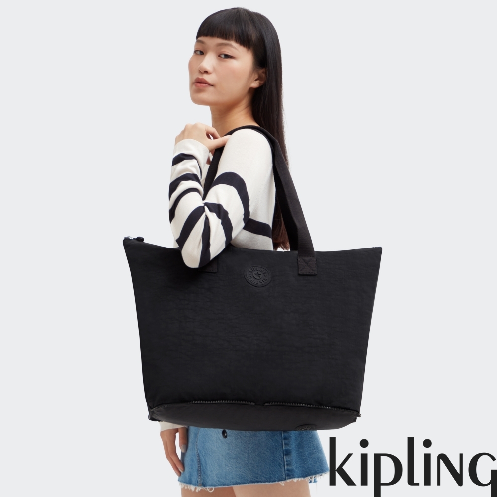 Kipling 率性曜石黑大容量拉鍊托特包-DAVIAN