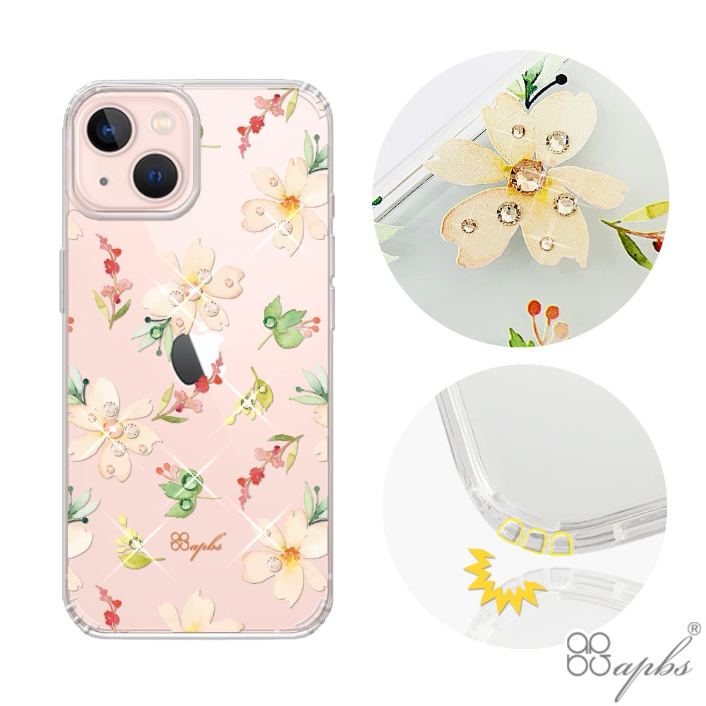apbs iPhone 13 6.1吋水晶彩鑽防震雙料手機殼-小清新-櫻花