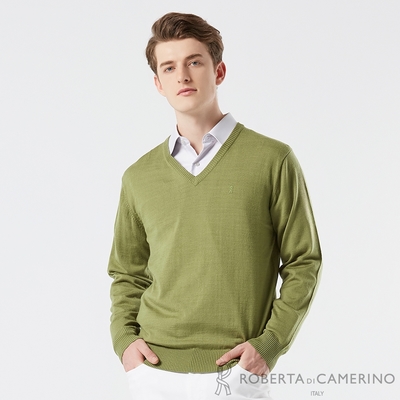 【ROBERTA 諾貝達】男裝 綠色純羊毛衣-柔軟親膚 防縮-巴素蘭羊毛