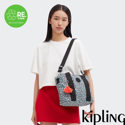 Kipling 黑綠抽象印花手提肩背兩用包-MINTA M