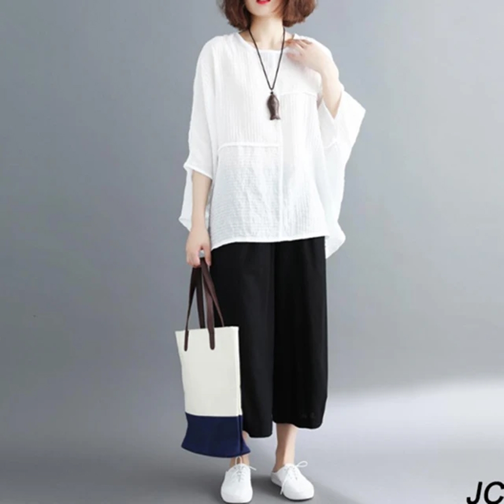 【JC Collection】棉質舒適寬鬆雙口袋純色顯瘦休閒寬褲(黑色、米白色)