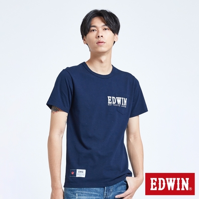 EDWIN 人氣復刻 EDWIN復古印花口袋短袖T恤-男-丈青色