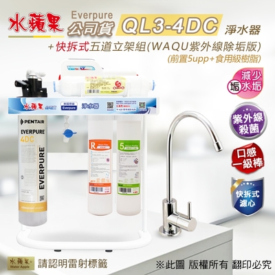 【水蘋果】Everpure QL3-4DC 快拆式五道立架組淨水器 (WAQU 除垢版)