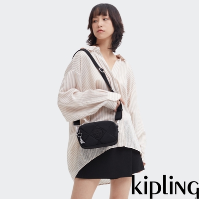 Kipling 菱格耀岩黑輕便長方形多袋斜背包-MILDA