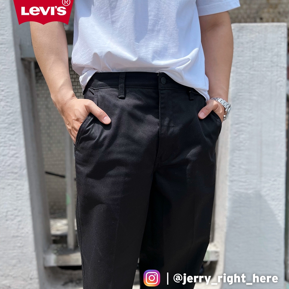Levis 男款 STA PREST抗皺免熨燙卡其休閒褲 / 寬鬆直筒版型 / 及踝款 / 彈性布料 黑