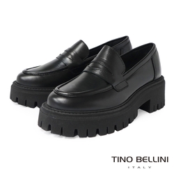 Tino Bellini 義大利進口牛皮鋸齒厚底樂福鞋-黑