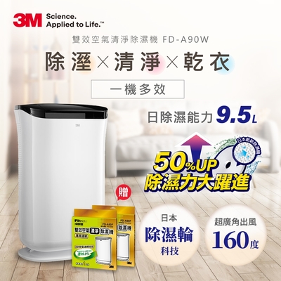 3M 9.5L 除濕輪雙效空氣清淨除濕機 FD-A90W 送專用濾網*2 N95口罩濾淨原理