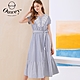 OUWEY歐薇 緹花蕾絲領造型條紋純棉綁帶洋裝(藍)3212027738 product thumbnail 1