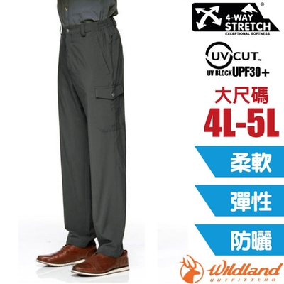 荒野 WildLand 男新款 四向彈性抗UV貼袋褲(4L-5L大尺碼).機能褲.工作褲_深卡灰