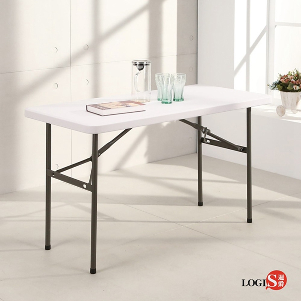 邏爵LOGIS-多用途122*61塑鋼長桌防水輕巧塑鋼折合桌