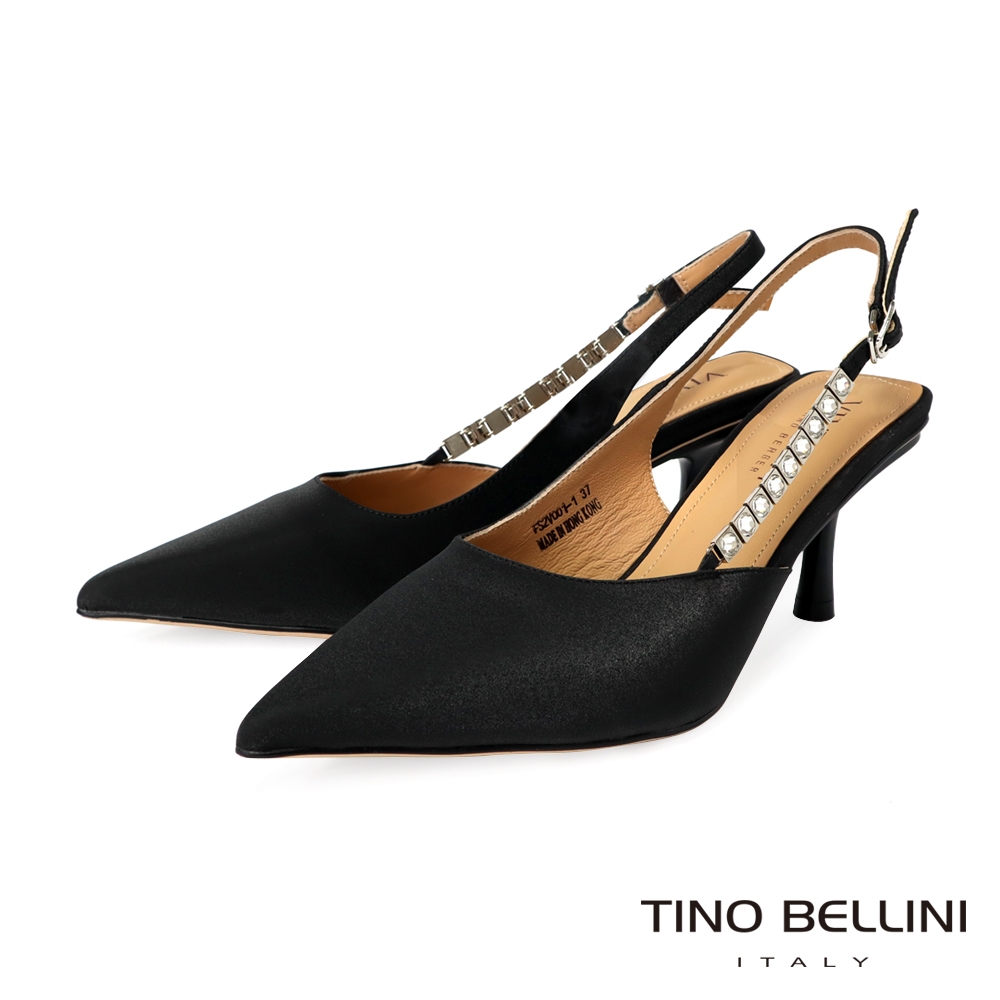 Tino Bellini 絲綢鑽飾後繫帶高跟鞋FS2V001-1(黑色)