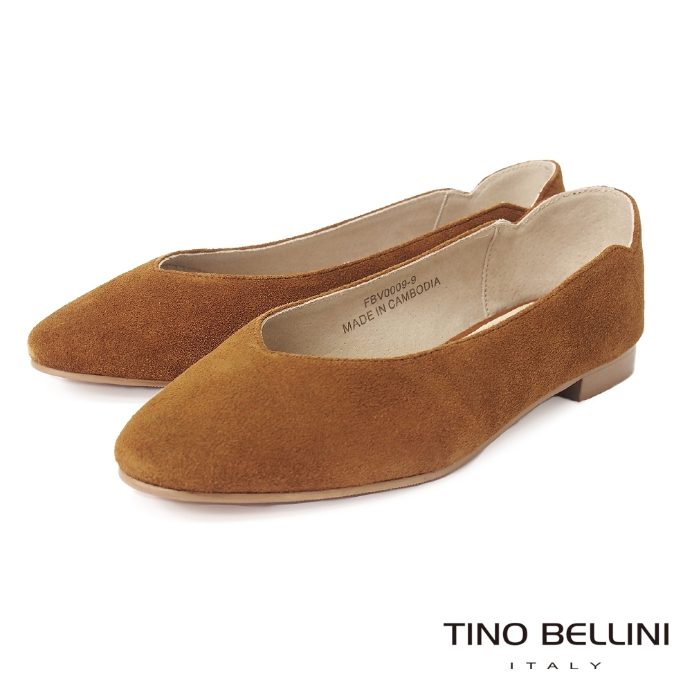 Tino Bellini 優雅百搭牛麂皮微尖頭平底鞋-駝
