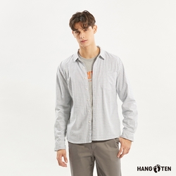 Hang Ten-男裝-牛津布經典格紋彈性長袖襯衫-綠