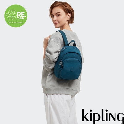 Kipling 石青翡翠綠拉鍊式小巧收納後背包-DELIA MINI